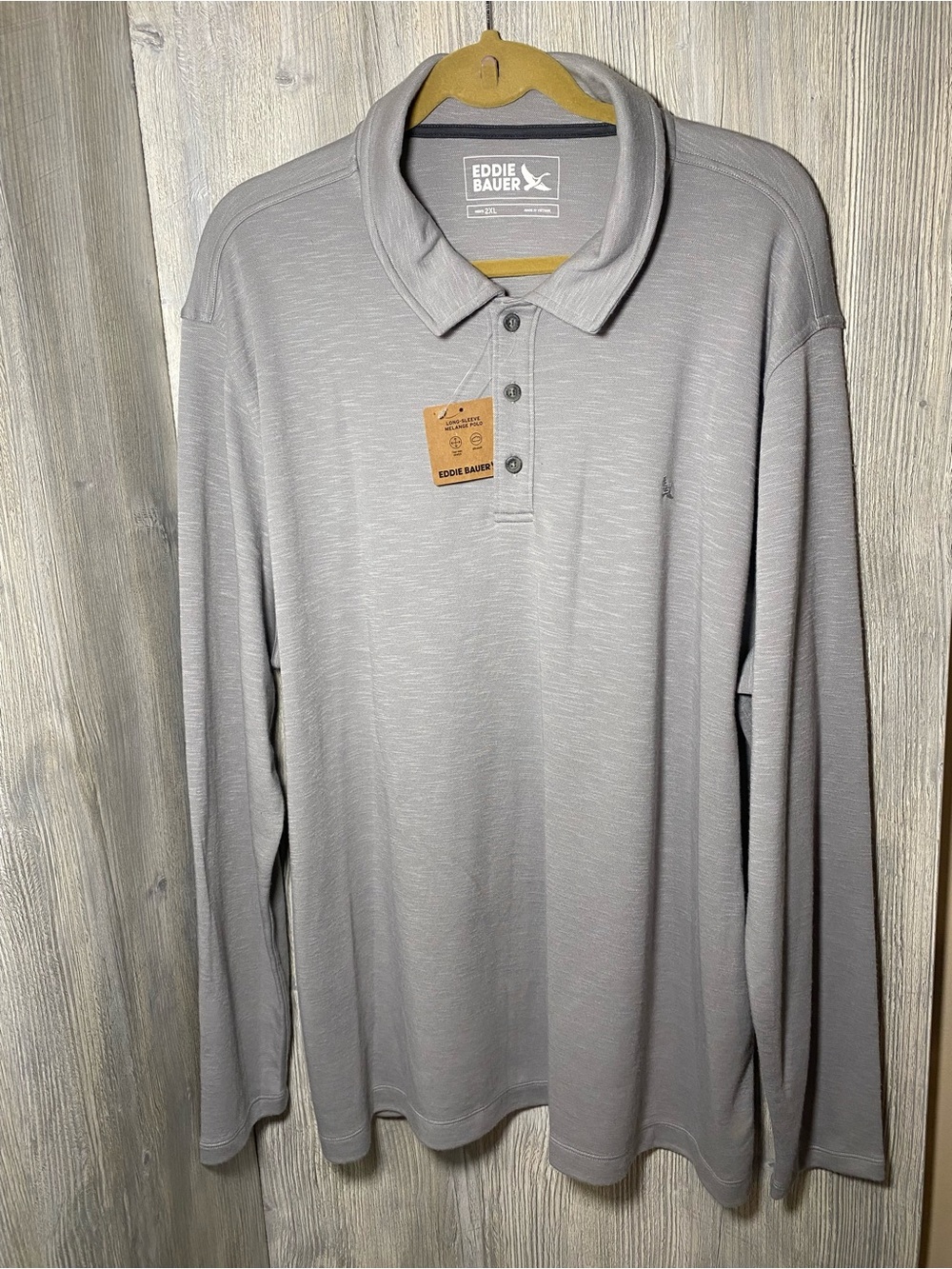 Eddie Bauer Long-Sleeve Polo in Light Gray
